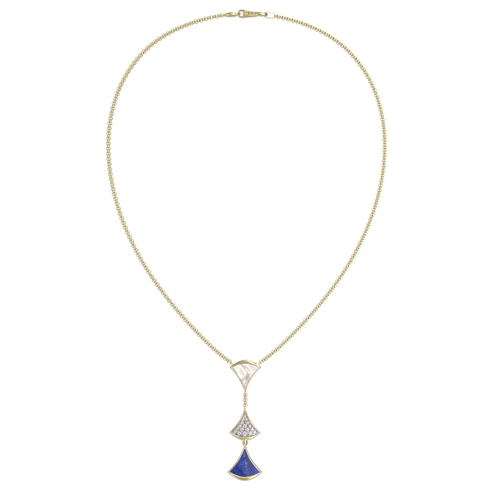 Колье из лимонного золота c бриллиантами, лазуритом и перламутром