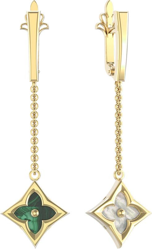 Серьги из лимонного золота c малахитом и перламутром