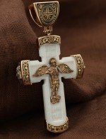 Крест из золота 585 пробы c бивнем мамонта