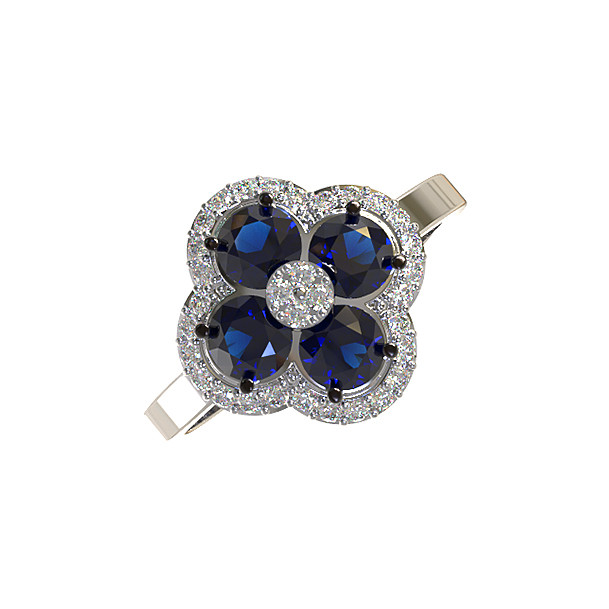 Кольцо из белого золота c бриллиантами и сапфиром