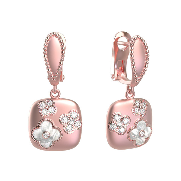 Серьги из розового золота c бриллиантами и перламутром