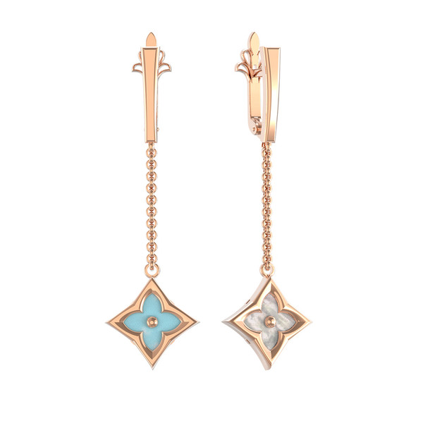 Серьги из золота c бирюзой и перламутром