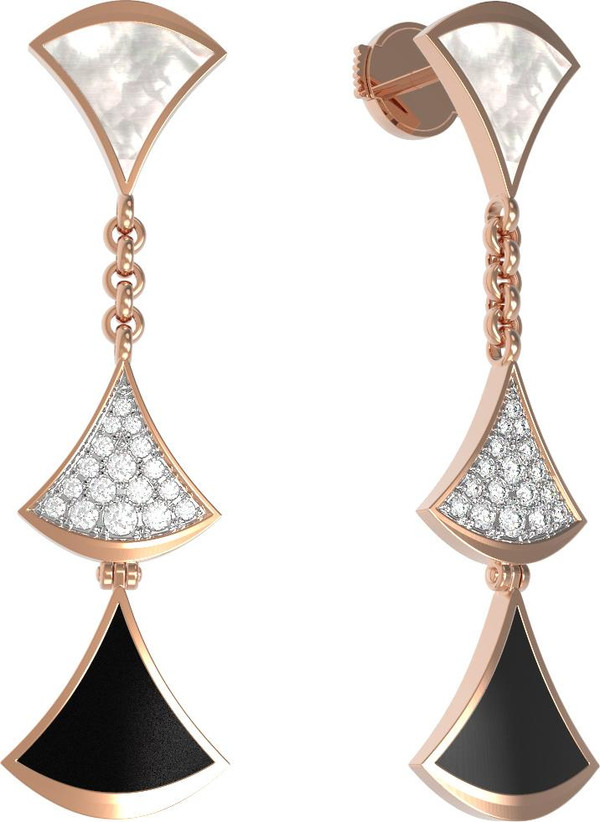 Серьги из золота c бриллиантами, ониксом и перламутром