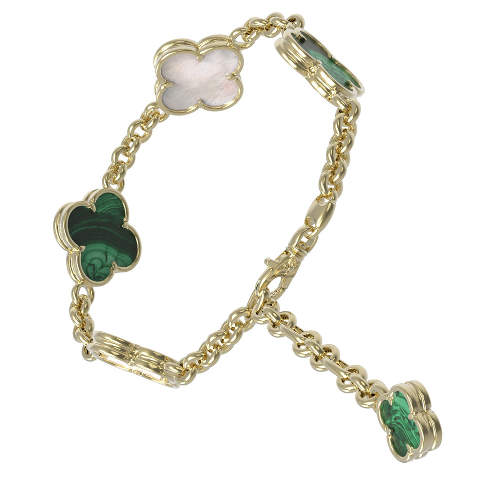 Браслет из лимонного золота c малахитом и перламутром