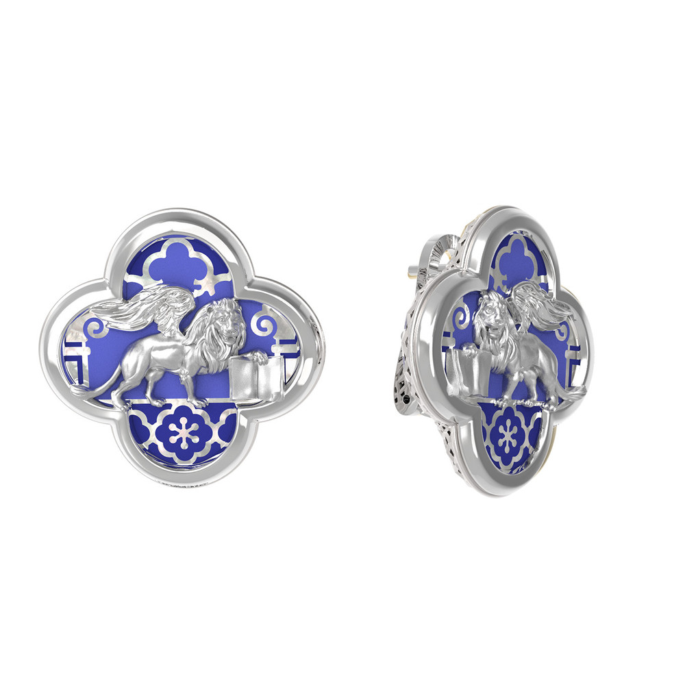 Серьги из белого золота c эмаль и перламутром