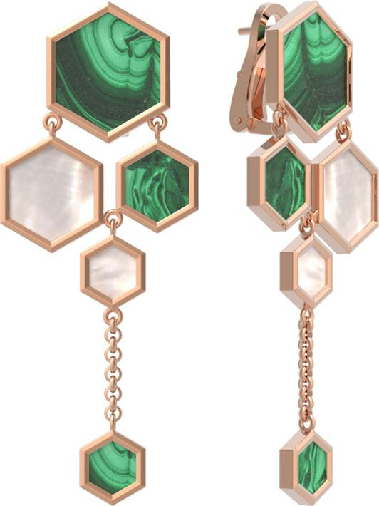 Серьги из золота c малахитом и перламутром