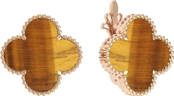 Серьги из золота 585 пробы c тигровым глазом