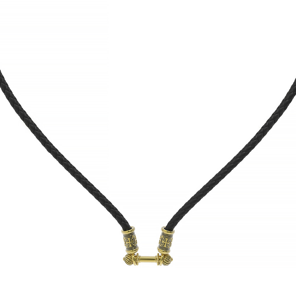 Шнурок кожаный из лимонного золота c кожаным шнурком