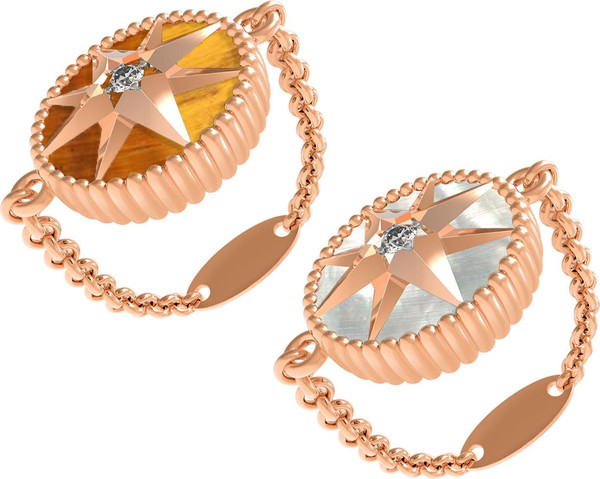 Кольцо из золота c фианитом, тигровым глазом и перламутром