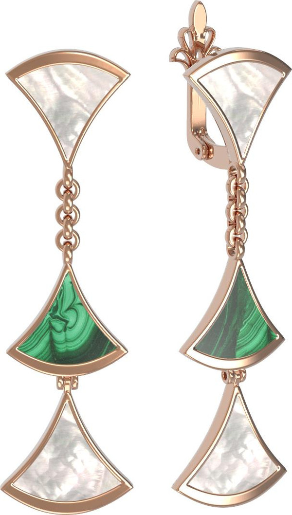 Серьги из золота c малахитом и перламутром