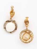 Серьги из золота 585 пробы c эмалью и бивнем мамонта