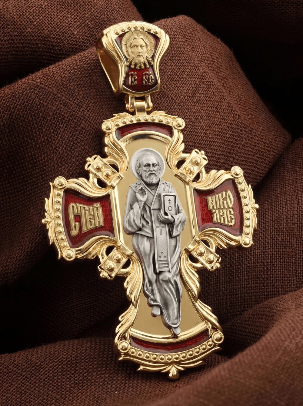 Крест из лимонного золота c эмаль