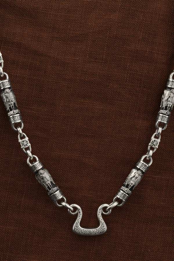 Цепь из белого золота c эмаль и эбеновым деревом