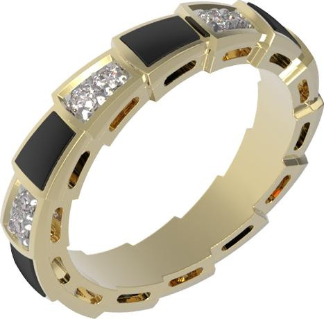 Кольцо из лимонного золота c бриллиантами и ониксом