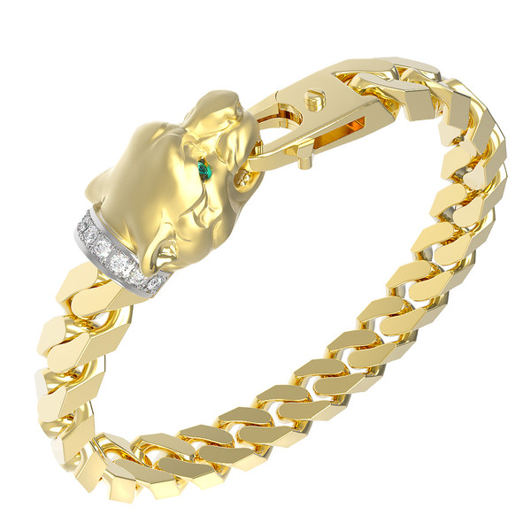 Браслет из лимонного золота c бриллиантами и изумрудом