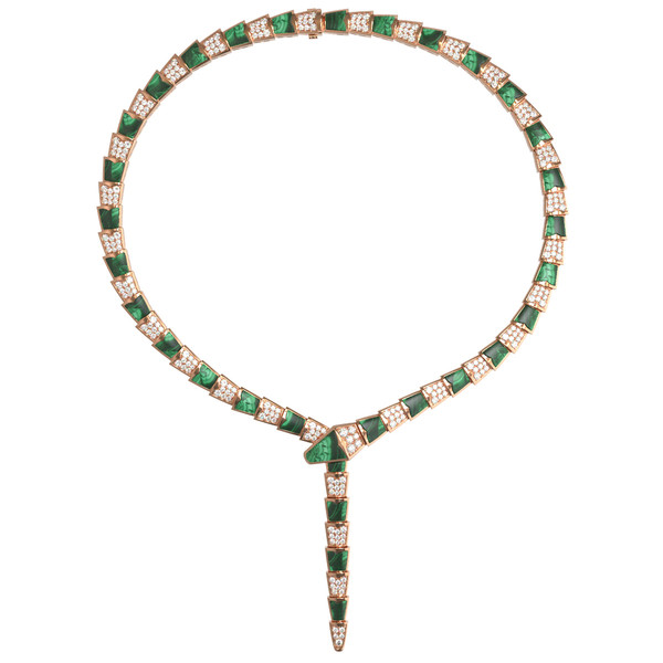 Колье из золота c бриллиантами и малахитом