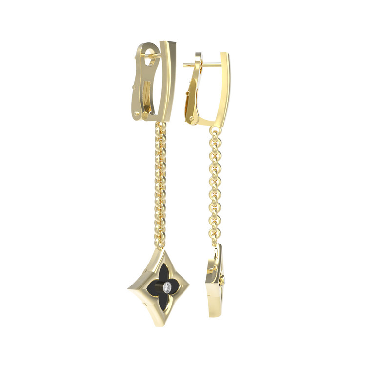 Серьги из лимонного золота c бриллиантами и ониксом