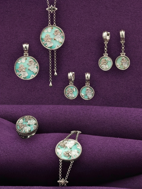 Серьги из белого золота c бирюзой и перламутром