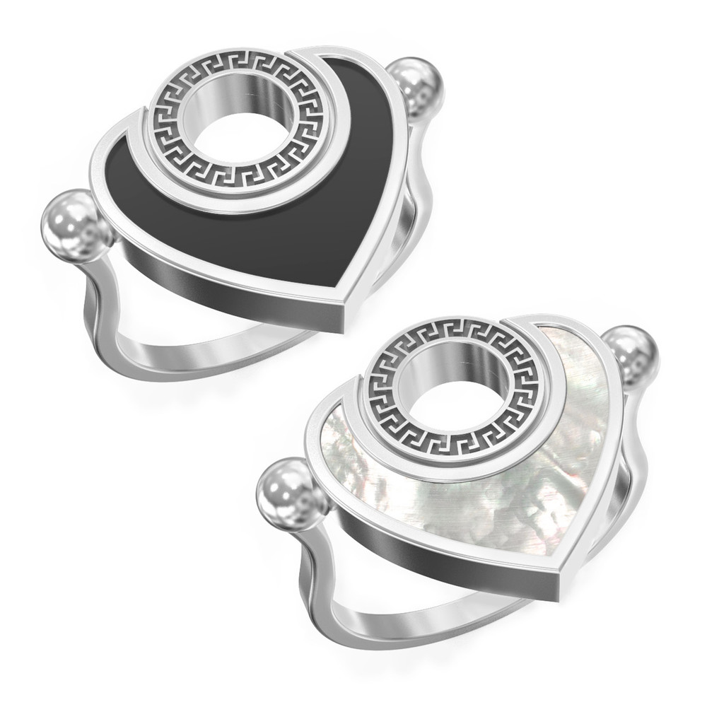 Кольцо из белого золота c ониксом и перламутром