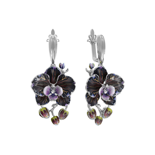 Серьги из белого золота c эмаль