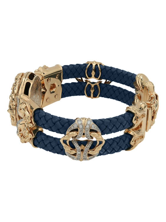 Браслет из золота c эмаль , бриллиантами, кожаным шнурком и ониксом