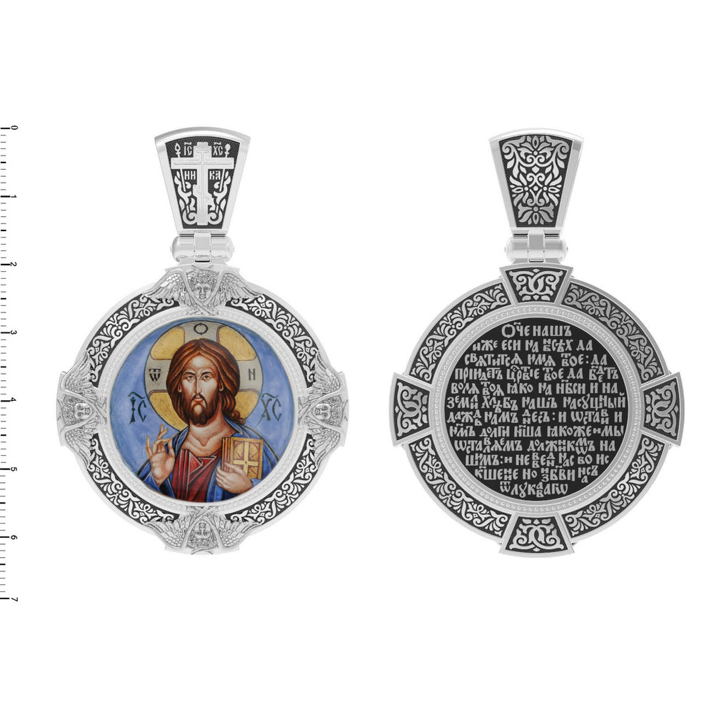 Образок из белого золота c эмаль , иконописью и темперой