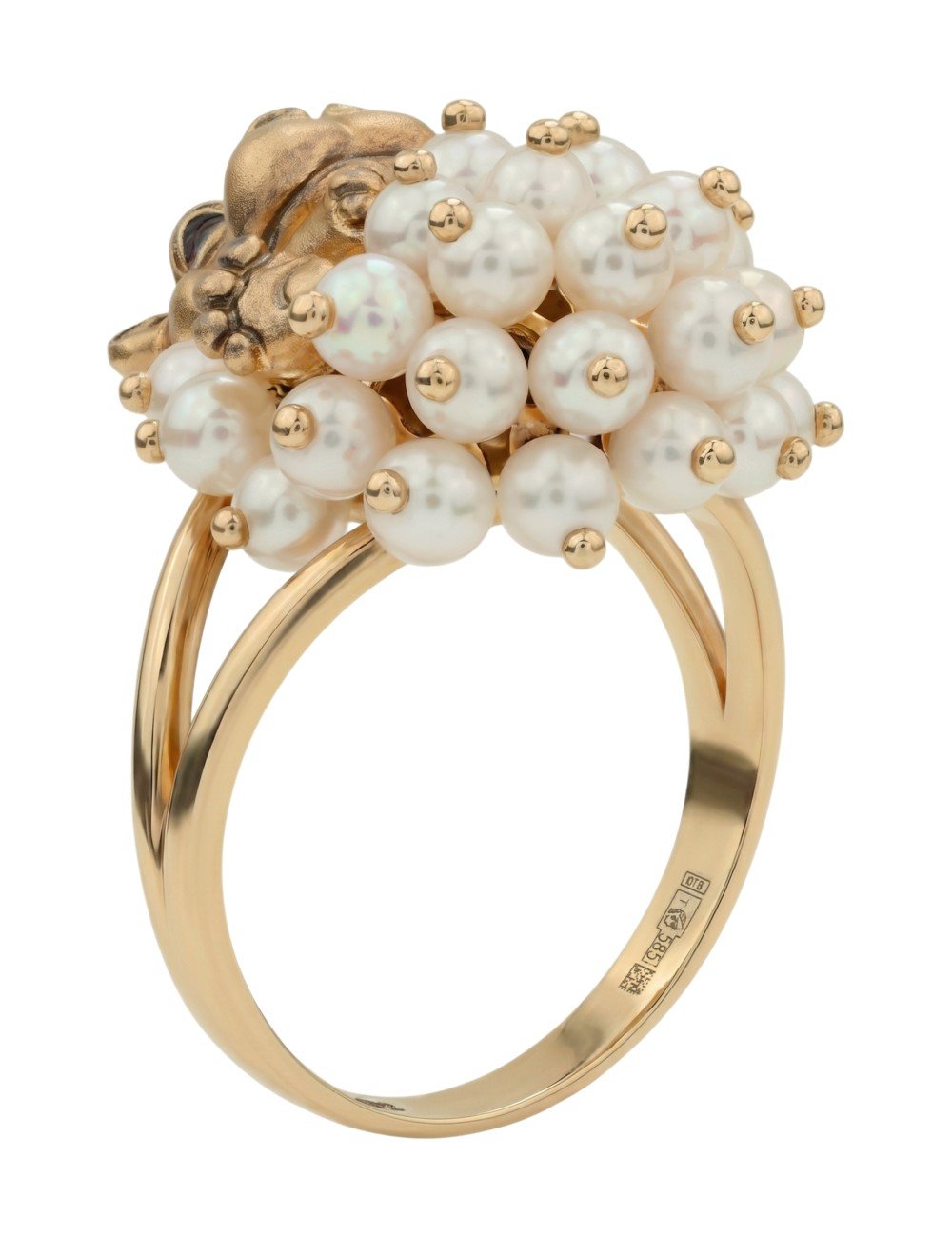 Кольцо из золота 585 пробы c эмалью и жемчугом
