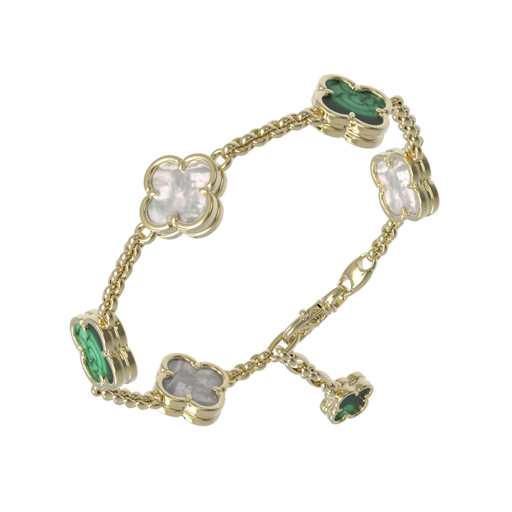 Браслет из лимонного золота c малахитом и перламутром
