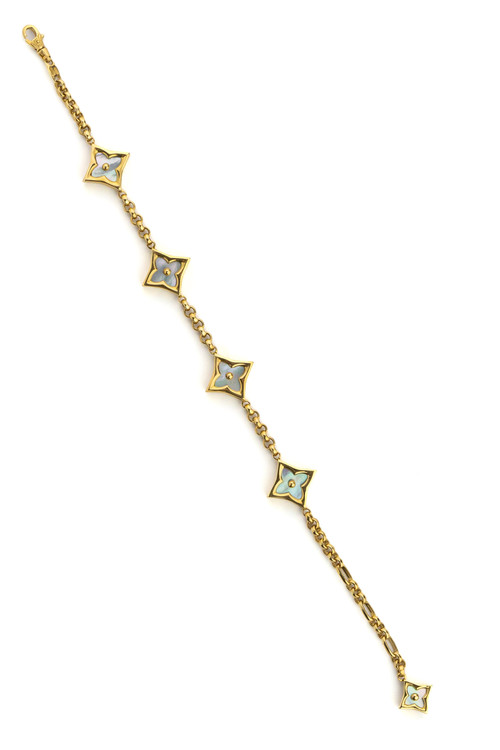 Браслет из лимонного золота c лазуритом и перламутром