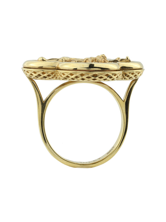 Кольцо из лимонного золота c эмаль и перламутром