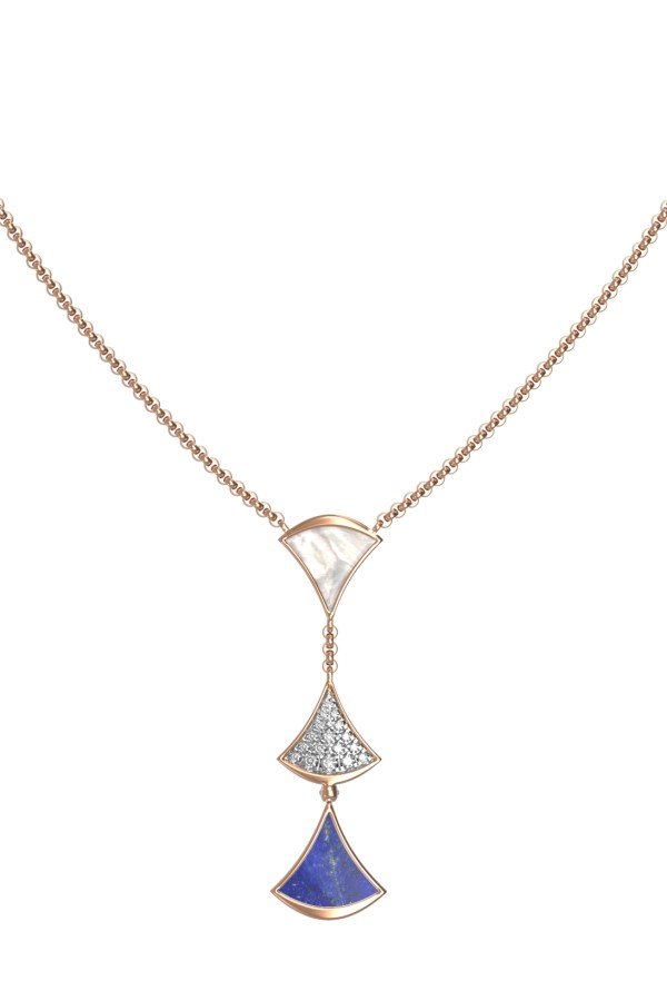 Колье из золота c бриллиантами, лазуритом и перламутром