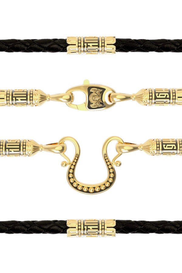 Шнурок кожаный из лимонного золота c кожаным шнурком