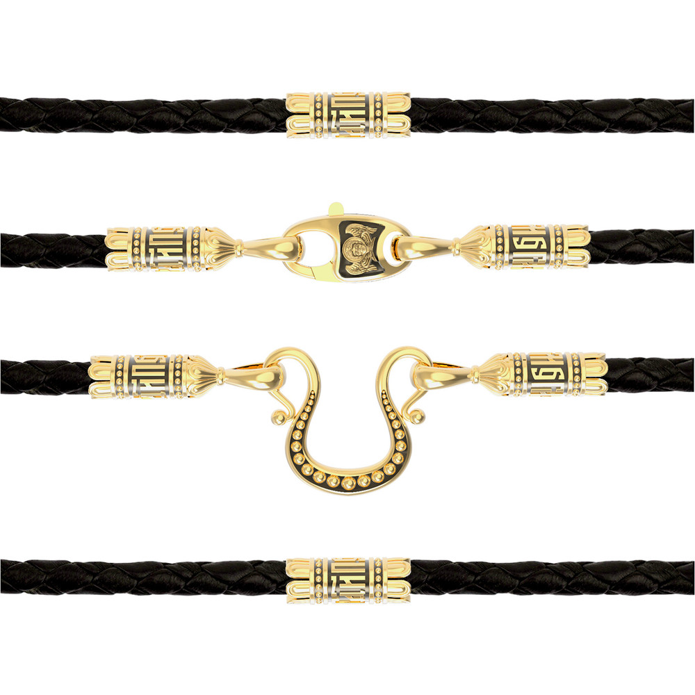 Шнурок кожаный из лимонного золота c кожаным шнурком