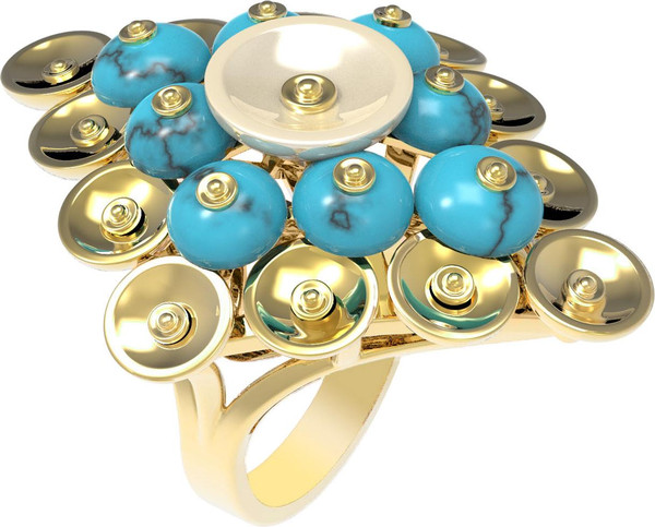 Кольцо из лимонного золота c бирюзой и перламутром