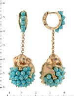 Серьги из золота 585 пробы c эмалью и бирюзой