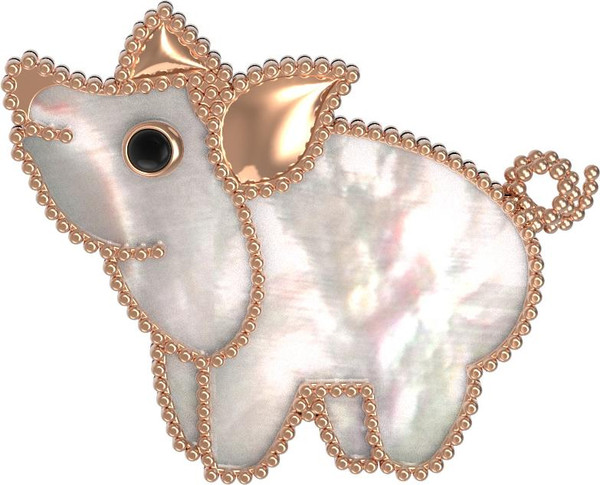 Брошь из золота c эмаль и перламутром