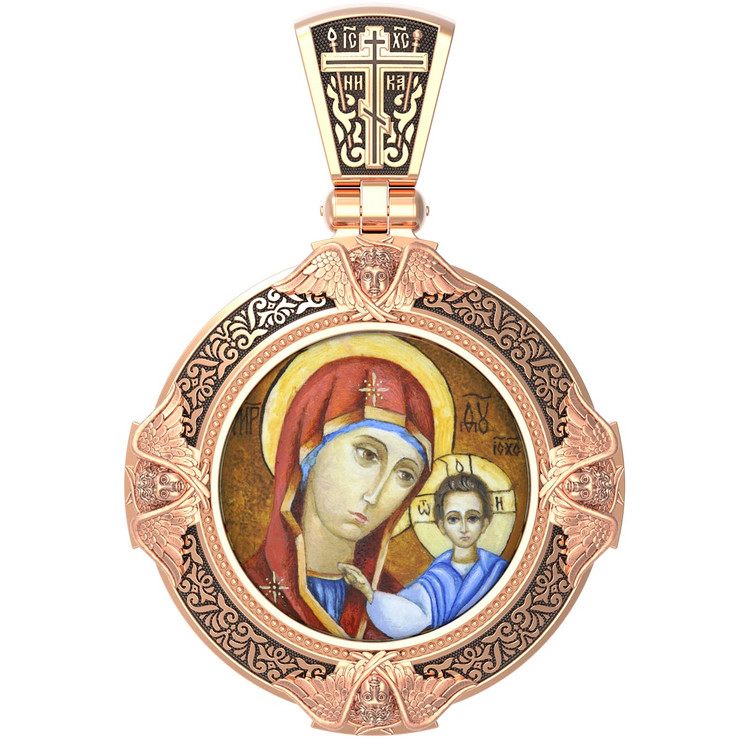 Образок из золота c эмаль , иконописью и темперой