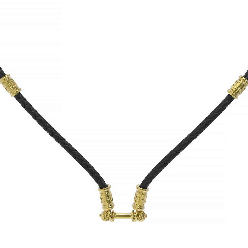 Шнурок кожаный из лимонного золота c кожаным шнурком