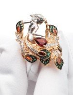 Кольцо из золота 585 пробы c фианитом и гранатом