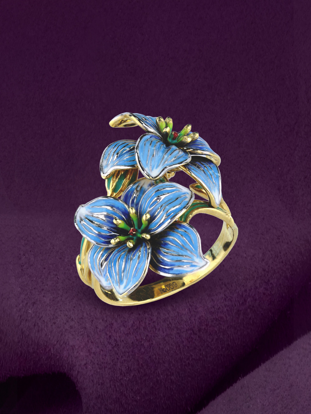 Кольцо из лимонного золота c эмаль