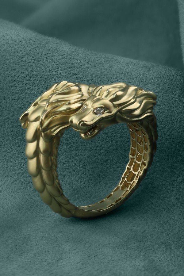 Кольцо из лимонного золота 585 пробы c бриллиантами