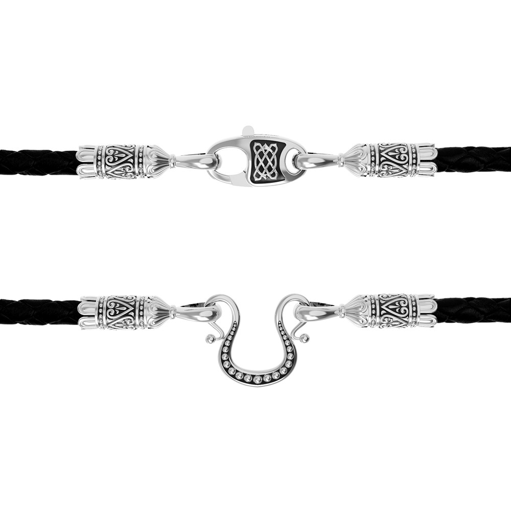 Шнурок кожаный из белого золота c кожаным шнурком