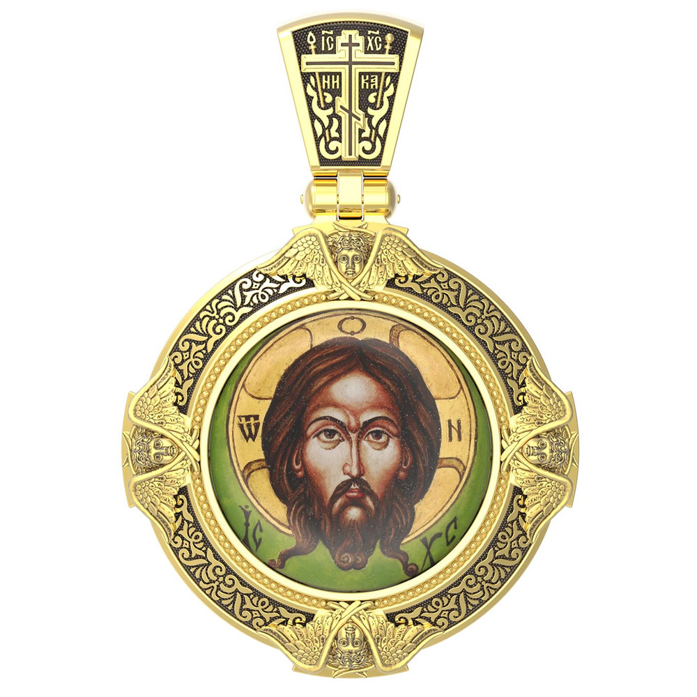 Образок из лимонного золота c эмаль , иконописью и темперой