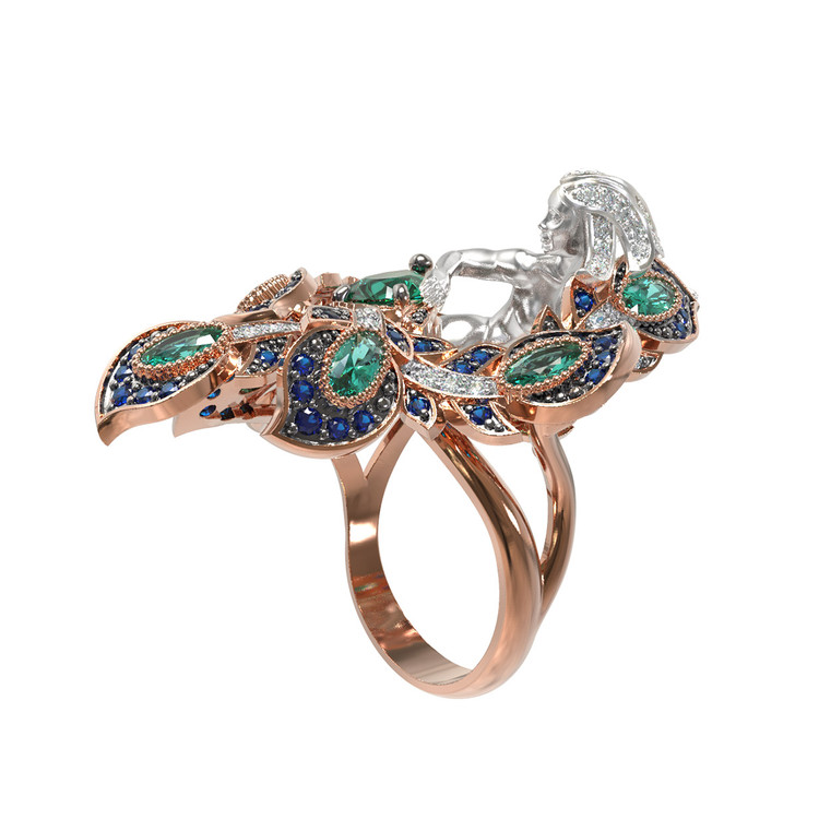 Кольцо из золота c фианитом и хризопразом