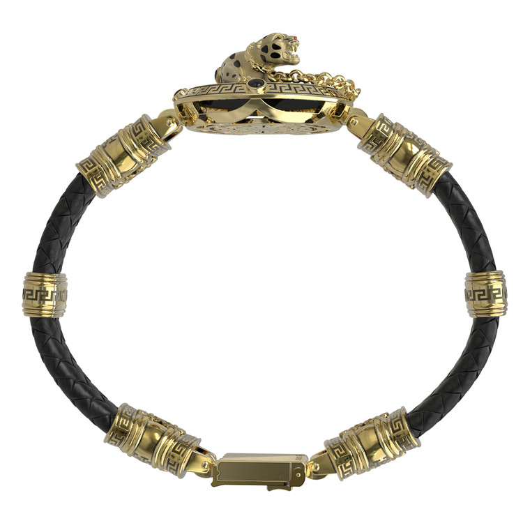 Браслет из лимонного золота c эмаль , шнурком, ониксом и рубином