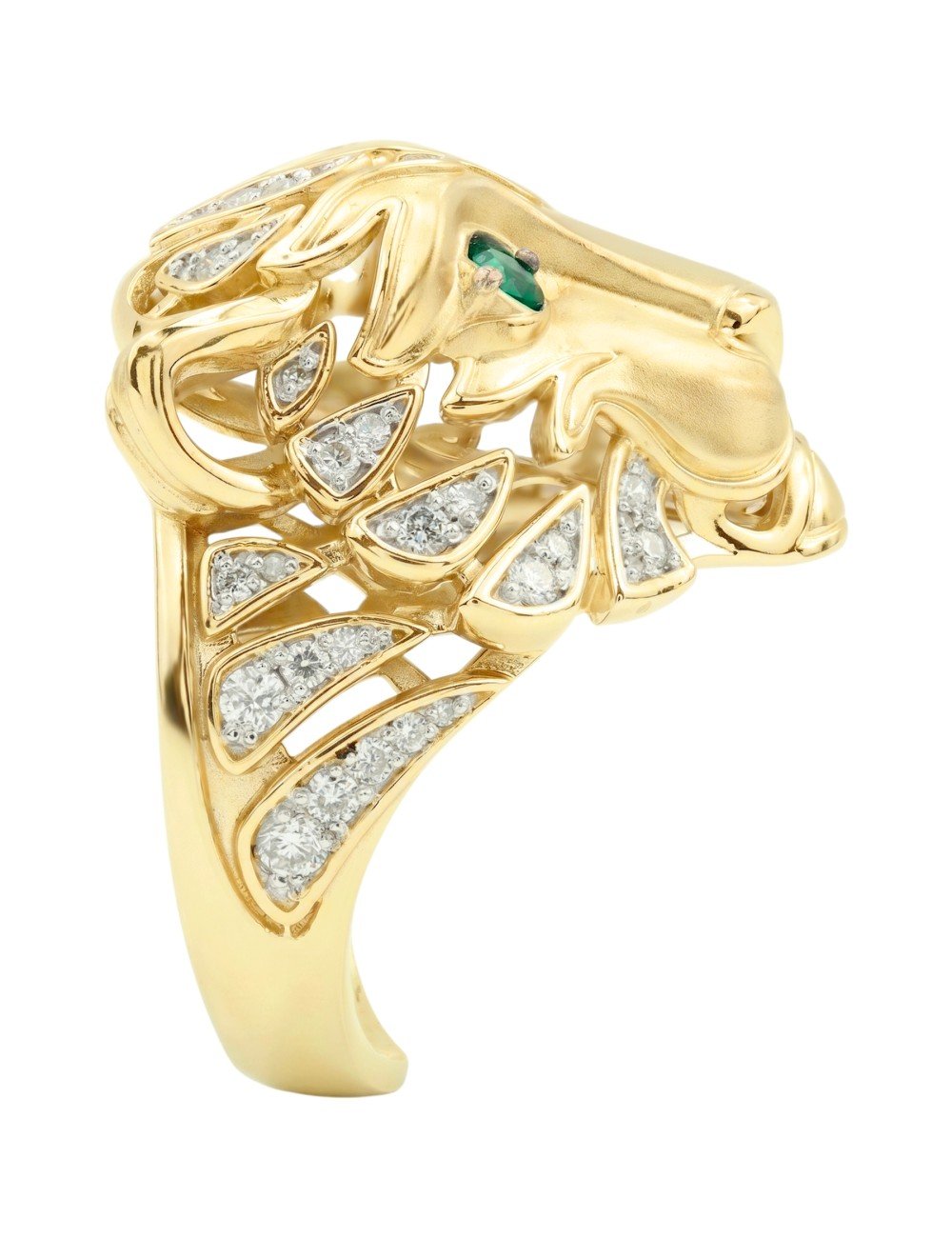 Кольцо из лимонного золота 585 пробы c бриллиантами, изумрудом и рубином
