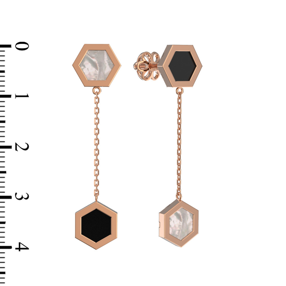 Серьги из золота c ониксом и перламутром