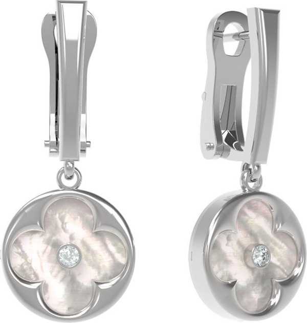 Серьги из белого золота c бриллиантами и перламутром