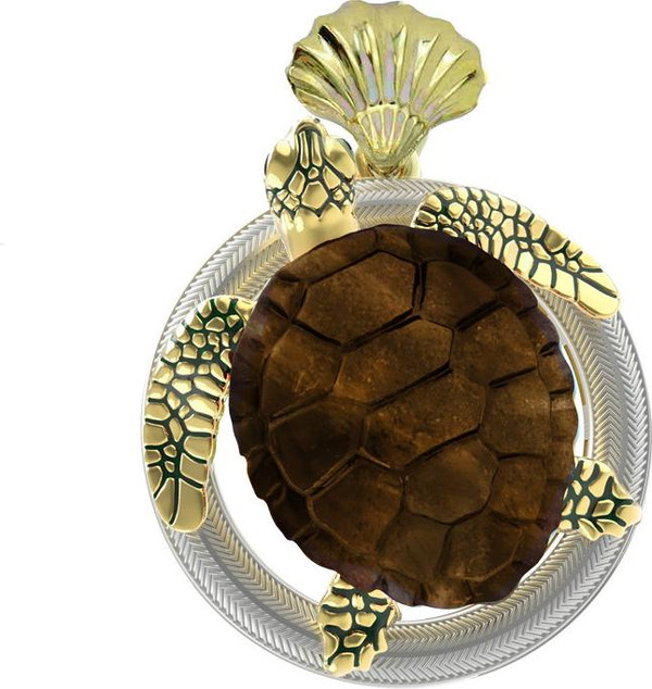 Подвеска из лимонного золота c эмаль и железным деревом