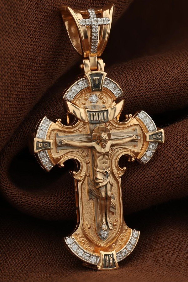 Крест из золота 585 пробы c фианитом